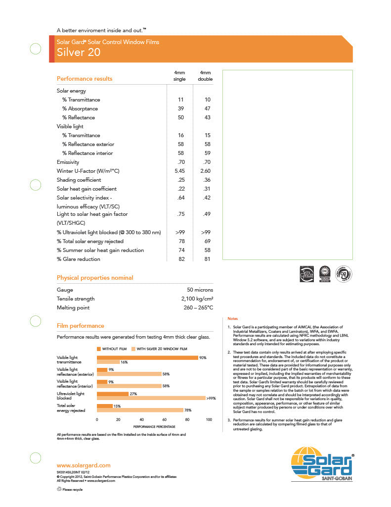 Silver 20 - Visible Light Transmission 16%