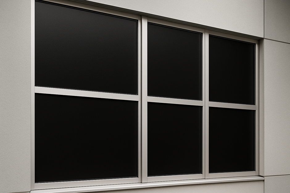 black opaque film on windows