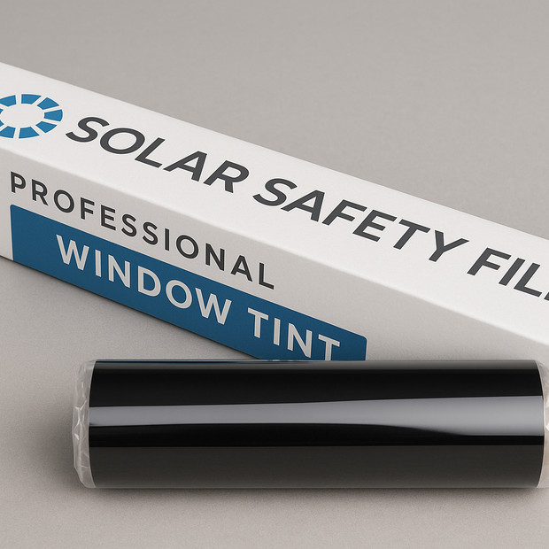 imo-window-tint-roll-in-packaging-with writing saying Solar Safety Films
